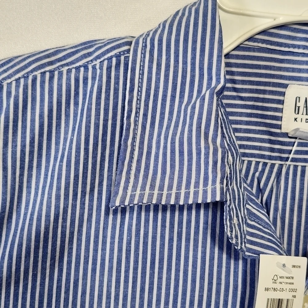 Gap Boys Size 10 Oxford Blue Strip Short Sleeve Collard Button Down Pocket Shirt